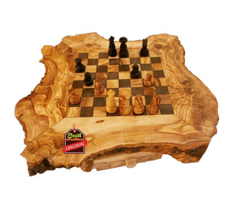 Jeu D échec En Bois D Olivier ECHIQUIER rustique en bois olivier jeux echec 30x30cm bois