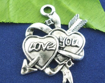 1 double heart pendant charm love 27 * 35 mm