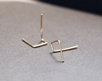 Short Double Piercing Threader Earrings - gold filled earrings, gold earrings, silver earrings, minimalist earrings, wire earrings
