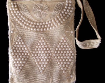 Retro Roarings 20's Style White Heavy Beaded Purse W/ Fringe New Old Store Stock 1970's