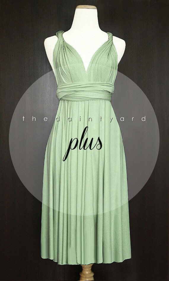 PLUS SIZE Short Straight Hem Sage  green  Bridesmaid  Dress 