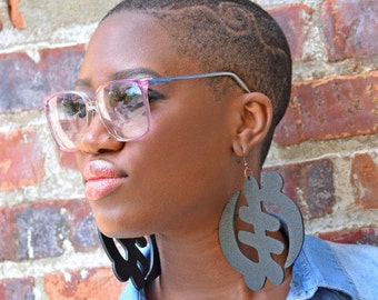 Gye Nyame // Adinkra // Afrocentric // Natural Wood Hand Stained Earrings // African and Caribbean Inspired Jewelry