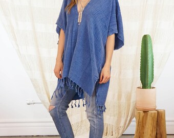 Indigo Boho Poncho | Nomad Kimono Indigo Boho Kimono Free Shipping Poncho Bohemian Dress Gypsy Kimono Summer Cover Up Beach Cover Up KSN02