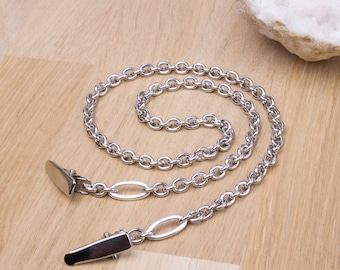 Mens Napkin Clip chain - Chunky silver chain napkin cord | silver serviette holder | napkin clips neck chain | Foodie gift | Gift for Dad