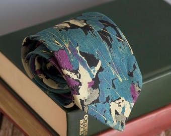 Vintage silk tie, mak uno mens necktie, silk neck tie, floral paisley cravat cravatte / turquoise yallow purple