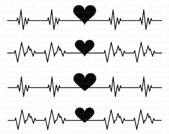 Heartbeat SVG, Cardio Heart SVG files for Silhouette Cameo and Cricut. Cardiogram heart beat cutting files. Heart beat clipart PNG included.