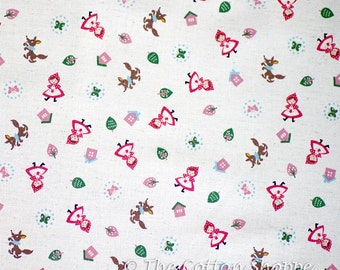 Little Red Riding Hood Fabric ~ Japanese Fabric ~ Kokka Fabric ~ Cream Fabric ~ Home Decor Fabric ~ Cotton Linen Printed Canvas~Girls Fabric