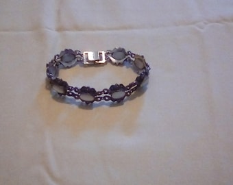 Sterling SILVER VINTAGE Bracelet Opal & Marcasite