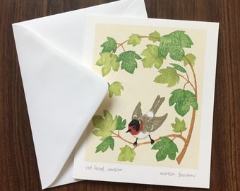 Red-faced warbler greeting card