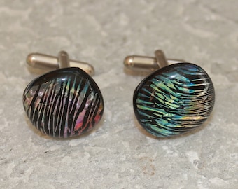 Dichroic Fused Glass Cuff Links Stunning Colors