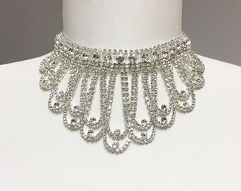 Rhinestone Bib Necklace Set, Crystal Bridal Necklace, Wedding Necklace for Bride, Prom Jewelry, Quincenera Necklace set 924-20181