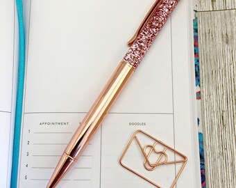 Rose gold floating glitter pen, metallic glitter pen, sparkle pen, bullet journal accessories, school supplies, stationary, rose gold pen