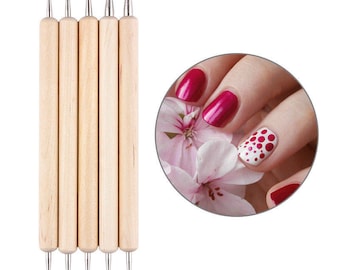 5Pcs/set 2-Way Wooden Nail Art Dotting Dot Pen Marbleizing Manicure Tools DIY