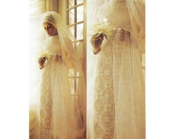 Crochet WEDDING DRESS PATTERN Vintage 70s Crochet Dress Bridal Gown