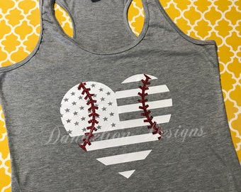 Basbeball Mom Shirt Baseball Shirts For Women American Flag Heart Baseball America's Favorite Pasttime Glitter Laces Tank Top