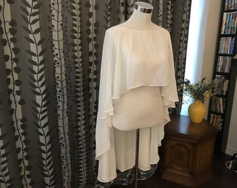 Chiffon Capelet, Sheer Cover-up, Wedding Bolero, Snow White/Off-white/Champagne, Ready-to-ship__CU19