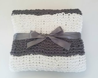 Gray and White Knit Baby Blanket