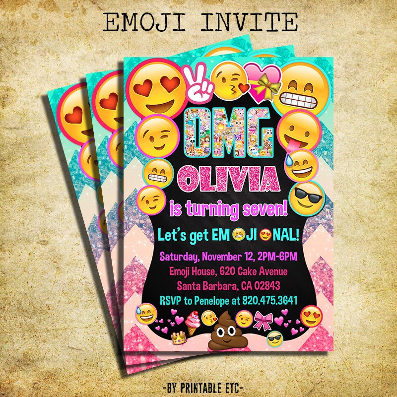 Emoji Invitation Emoji Icons Birthday Party Glitter Invite