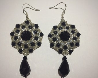 Rivoli beaded mandala earrings