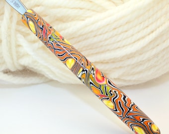 Polymer clay crochet hook, Susan Bates size F/5 or 3.75mm, handmade one of a kind design