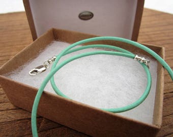 2mm Genuine Leather Cord Necklace - Mint/Light Green - Pure Sterling Silver Clasp/Catch - 16"/18"/20"/22"/24"/28" inch