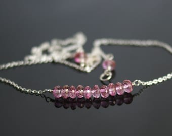 Pink topaz necklace, pink topaz jewelry gift for her, pink topaz jewelry, sterling silver necklace, pink topaz bar necklace, topaz gift