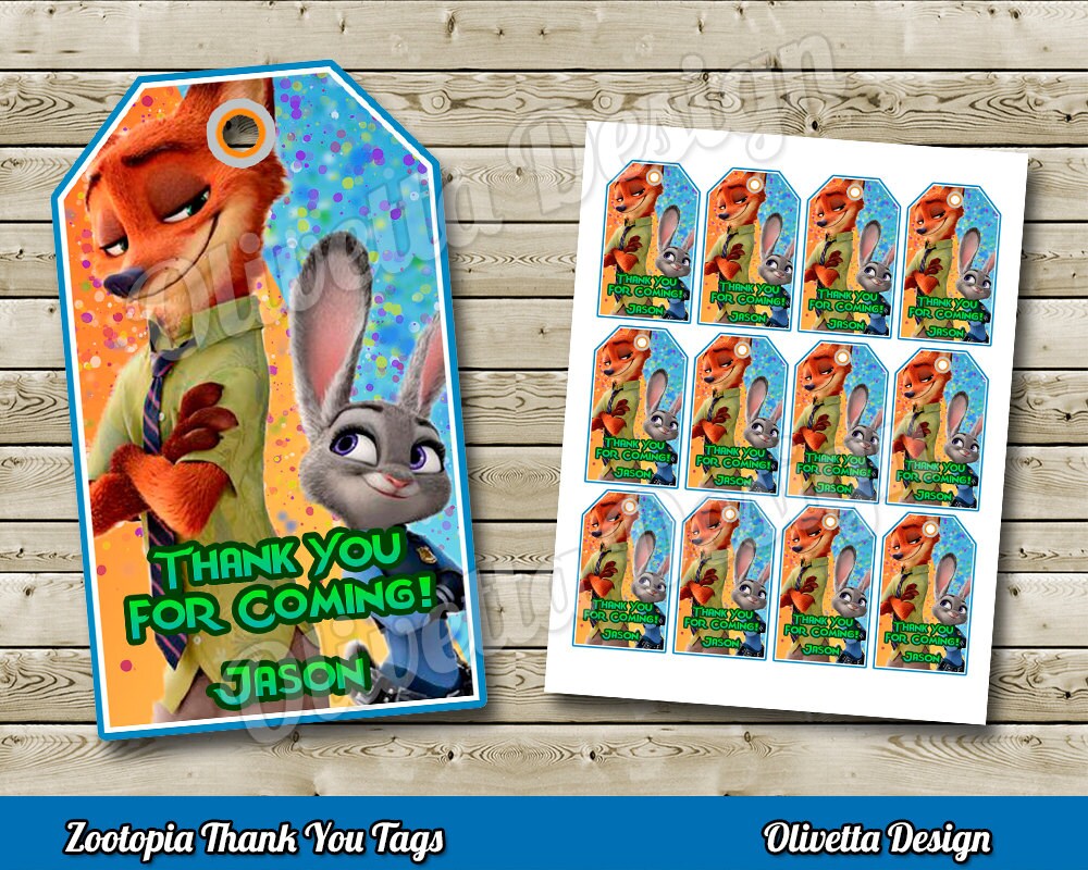 Zootopia Tags Thank You Tags Tag Gift Tag Printable DIY