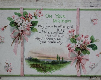 On Your Birthday Postcard 1915 linen