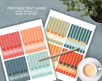 Thanksgiving Food Tent Cards - printable - buffet cards - dessert bar - place cards - download word template