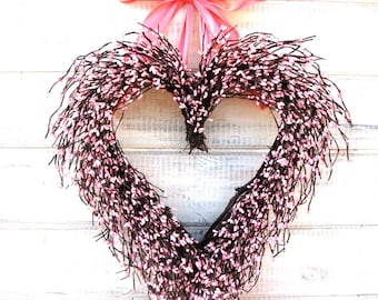 Valentines Day Wreath-Valentines Day Decor-Heart Wreath-Pink Wreath-Wedding Decorations-Baby Nursery Decor-PINK Heart-Valentine Wreath