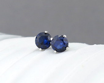 Blue Sapphire Earrings Sapphire Stud Earrings Tiny Stud Earrings Gemstone Post Earrings September Birthstone Jewelry Holiday Gift for Her