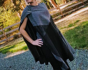 Mistborn black cape, Elven clothing, medieval cloak, gothic fantasy cape, witches cloak, mythical cloak, cosplay cloak, gypsy riding cape