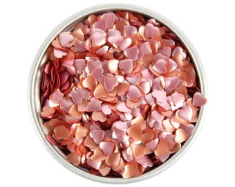 Red Heart Edible Glitter - metallic rose gold heart sprinkles