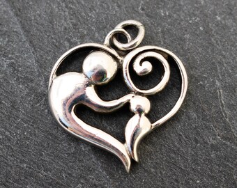 Mother and Child Heart Pendant - Sterling Silver
