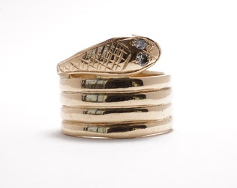 Vintage Snake Ring | Diamond | 14k Yellow Gold | Serpent Ring | Size 6.5 | Item 94818