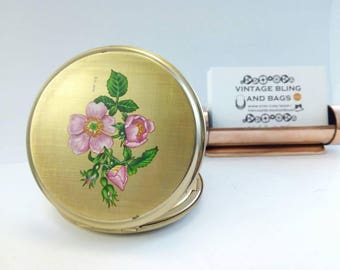 8.3cm Vintage flower design Stratton powder compact, retro Stratton compact, vintage compact, floral powder compact, vintage powder compact