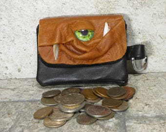 Coin Purse Zippered Change Purse Brown Black Leather Monster Face Pouch Key Ring Harry Potter Labyrinth 36