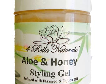 Aloe & Honey Styling Gel 8oz jar Handcrafted, Natural, Curl Definer, Edge Control, Organic Gel, Aloe Vera, Flaxseed, Hair Gel