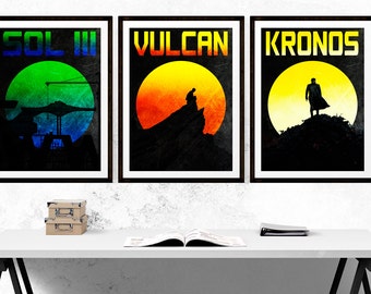 Star Trek Planet Retro Poster Set - Kronos - Sol III - Vulcan - Star Trek - Travel - Spock - (Available In Many Sizes)