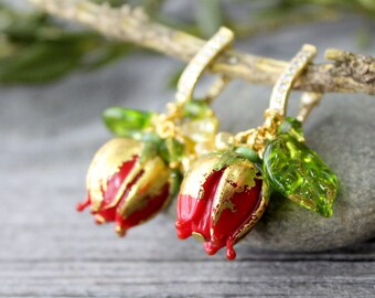 Lampwork Rose Earrings, Lampwork Flower Earrings, Lampwork beads Earrings, Floral Glass Earrings, Glass Earrings, Flower Earrings jewelry