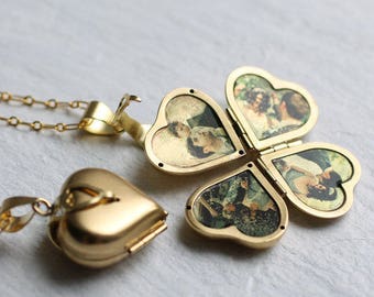 Friends and Family Locket ... Heart Locket Four Photos Gold Vintage Brass