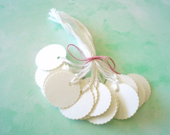 25 PrestrungTags - 1 Inch Round Scalloped - FREE Secondary Shipping- White