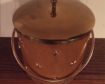 1950's Vintage * Retro * Mid-Century Modern * Gold Stars & Faux Leather Ice Bucket