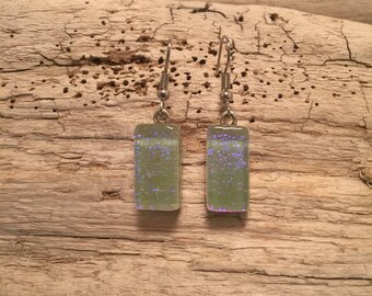 Jewelry, Dichroic glass jewelry, dichroic glass, handmade dichroic glass, fused glass, fused glass earrings, Dichroic Glass Dangle earrings