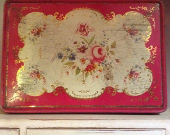 Vintage Tin, Biscuit Tin, Storage, Display, Lidded, Floral Lid