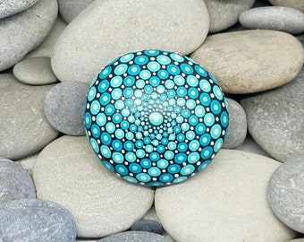 Teal Painted Rock - Turquoise Mandala Stone - Mandala Rock - Turquoise - Mandala Art - Hand-Painted Pendant Stone - Chakra - Paperweight