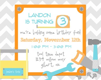 HANDYMAN TOOL TIME Printable Digital Birthday Invite by Petite Party Studio