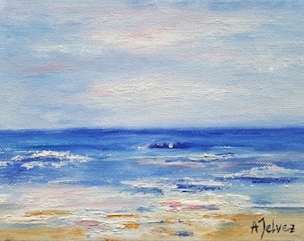 Beach painting Ocean art Water art Beach art Ocean painting Beach art décor Beach art work Water painting Small original oil painting 6x8"