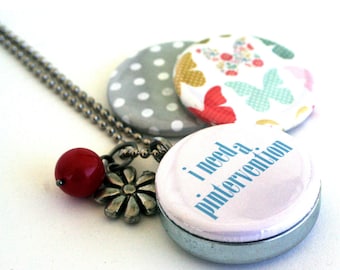 Pinterest Necklace Locket - Addicted to Pinterest - Recycled Magnetic 3 in 1 Picture Locket By Polarity