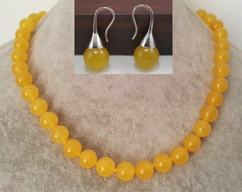 jade set- 12 mm yellow jade necklace & earrings set